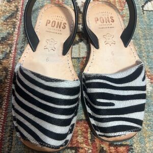 Pons Black and White Zebra Print Sandals